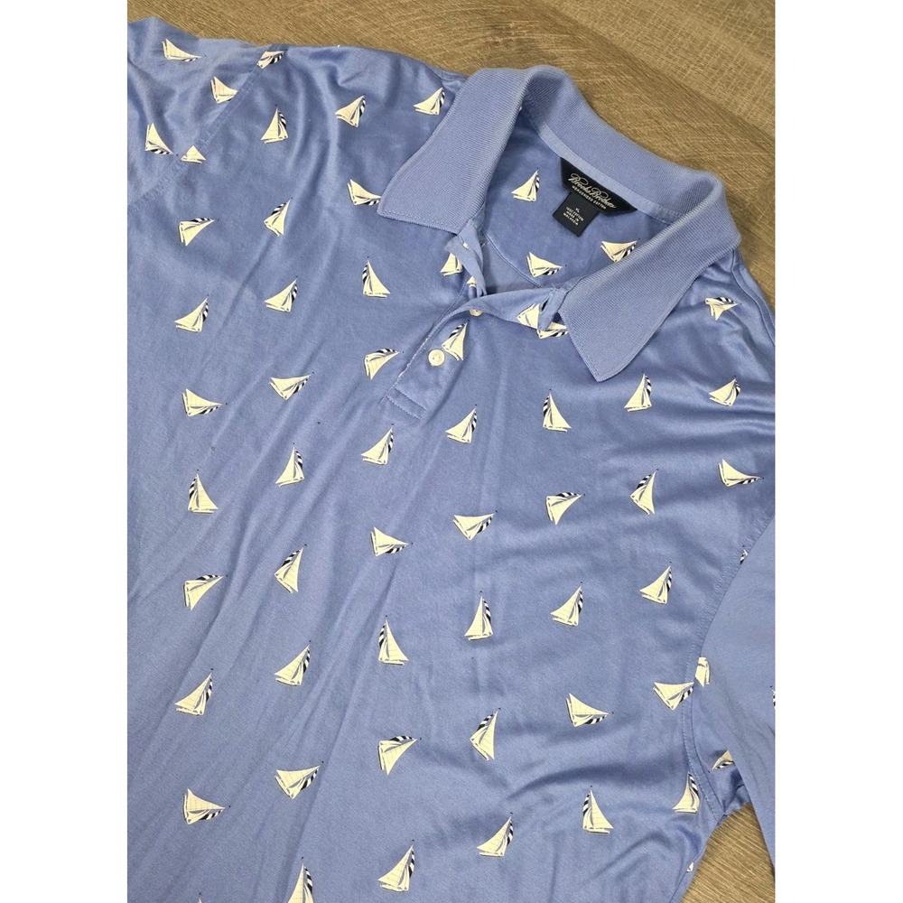 Men's Light Blue Sailboat Print Polo Shirt